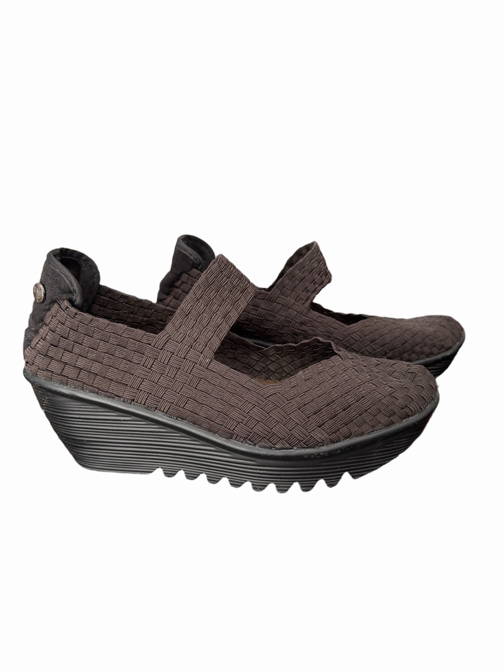 bernie mev. Brown Woven Mary Jane Wedge Platforms